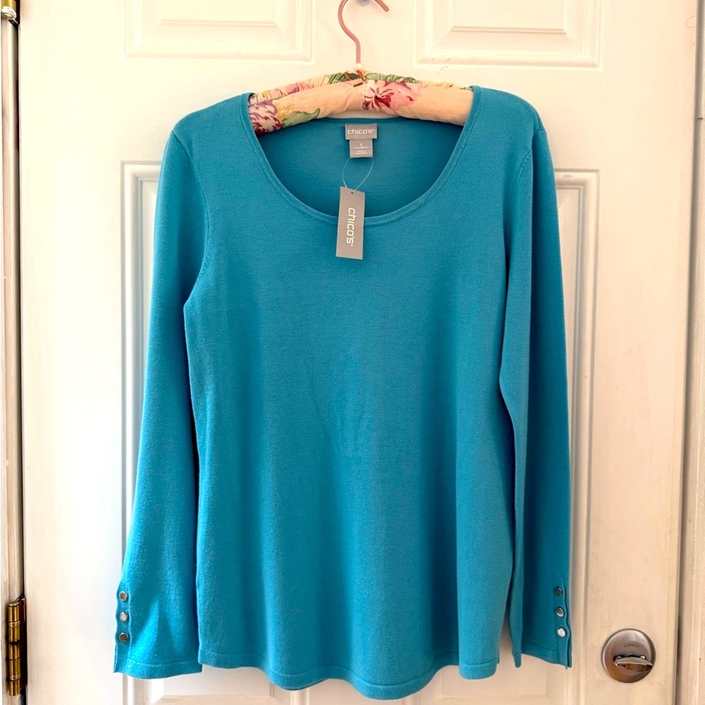 Chico's Woman Cardigan SET. Blue Color Block Women's Sweater Set, NWT, S/M - Picture 8 of 16